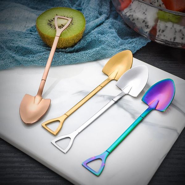 

spoons stainless steel iron shovel mini spoon coffee ice cream retro cute square head dessert kitchen gadget accessories
