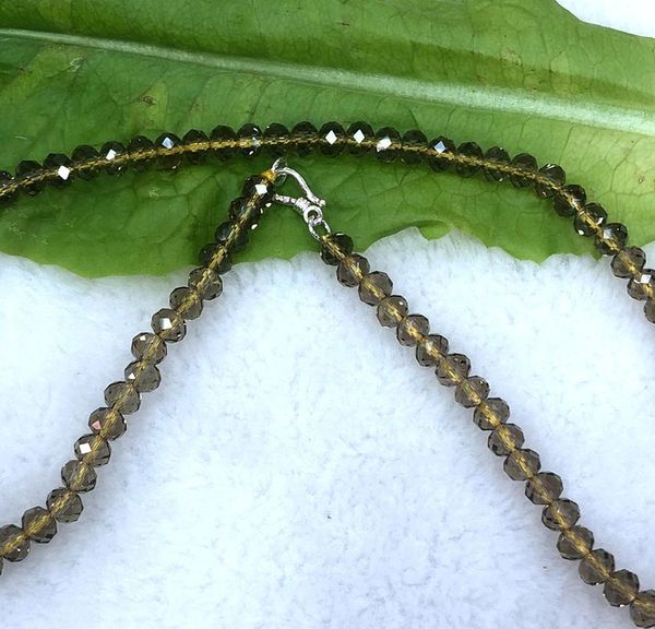 

chains 4x6mm faceted abacus gray crystal beads necklace 18'', Silver