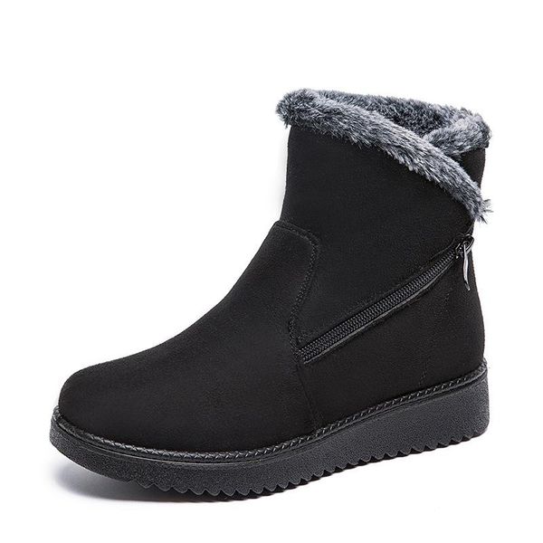 

boots women snow warm short fur plush winter ankle boot plus size platform ladies suede zip shoes female comfort drop, Black