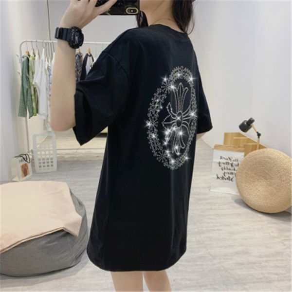 

cotton short sleeve t-shirt female heavy industry iron drill cross net red same lower garment missing student, White