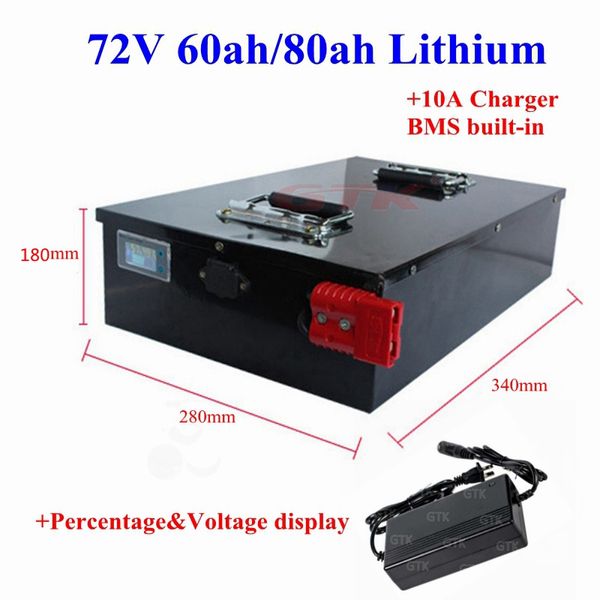 GTK 72V 60ah 80AH Lithium-Batteriepack BMS 20s für 6000W 5000 Watt Bakfiet Bike Tricycle Gabelstapler Motocycle eV