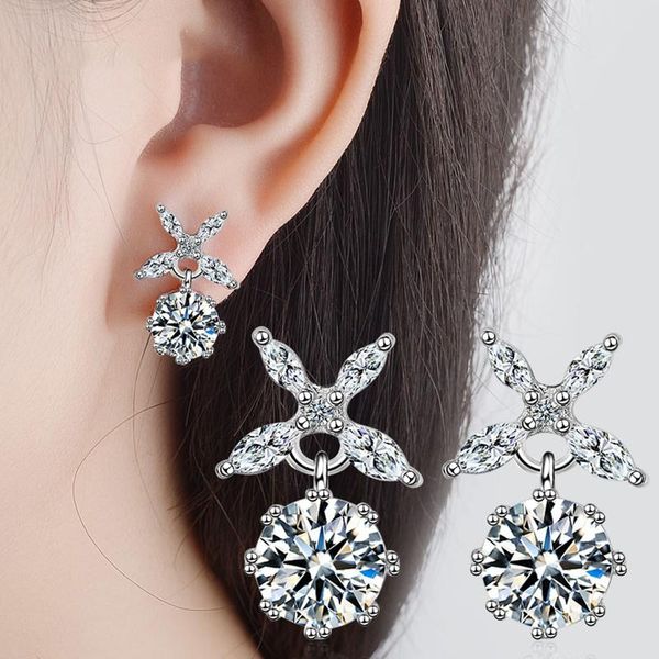 

stud 5a shiny zirconia pendants earrings flower crystal s925 silver fashion party jewelry gifts for women girls brincos, Golden;silver