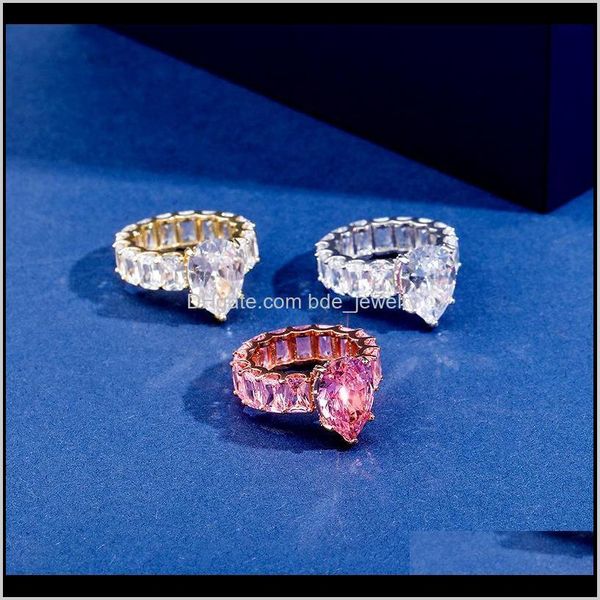 

jewelryhip hop water cz fashion pricess cut full cubic zircon band wedding ring engagment finger rings for women statement jewelry drop deli, Slivery;golden
