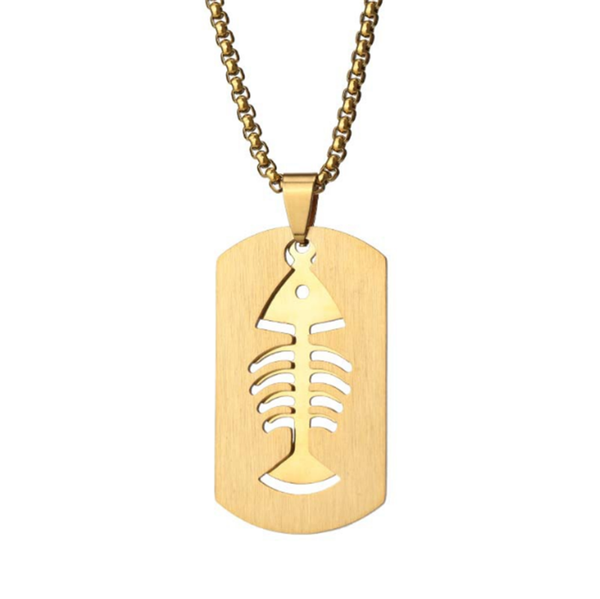 

pendant necklaces 316l stainless steel set fishbone army brand double male personality hip hop necklace no fade, Silver