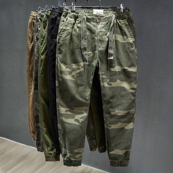 

men's pants cargo trousers streetwear 2021 spring korean style elastic waist band camouflage fashion casual harem male joggers, Black