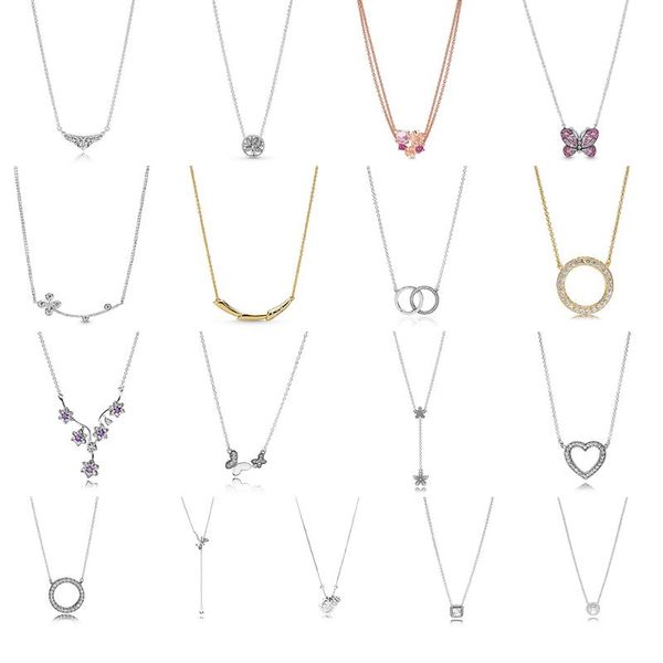 

chains real 925 sterling silver pendant necklace circle square butterfly i love you 50cm for women jewelry