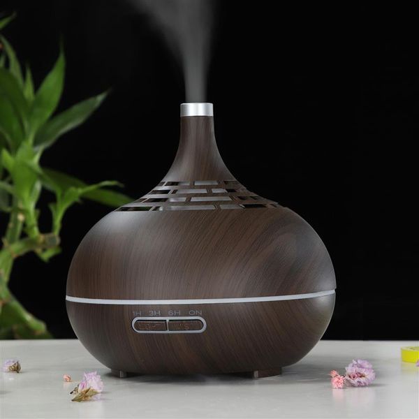 

color light low noise humidifier dark wooden grain diffuser 400ml aroma air hollow out usb fragrance lamps