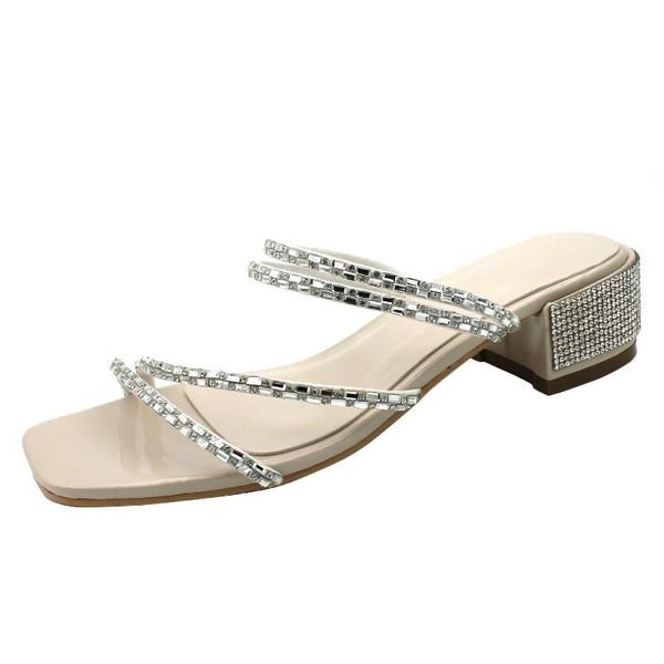 

sandals meriahzheng rome women's chunky heel 2021 summer rhinestone double purpose square slippers tws-555-3, Black