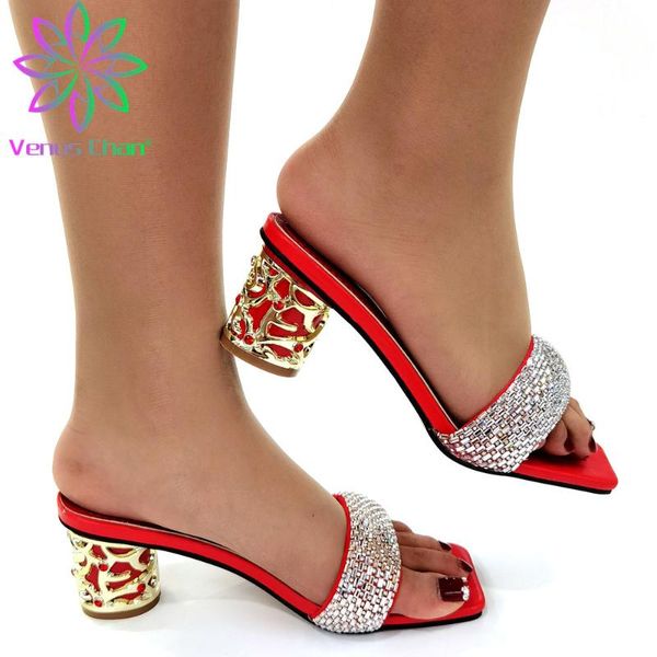 

dress shoes dew nigerian comfortable heels women with shinning crystal in red color design african ladies for garden, Black