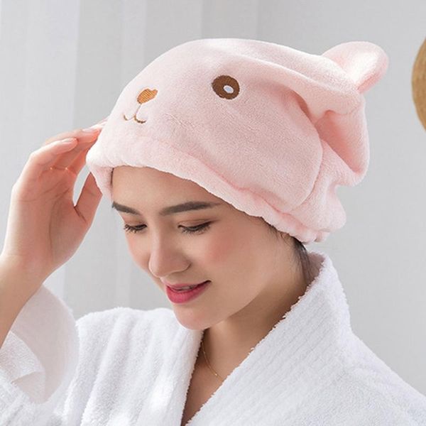 

cute bear kid hair turban quick dry bath drying towel head wrap hat cap bathing tool cat ears pattern hooded towels