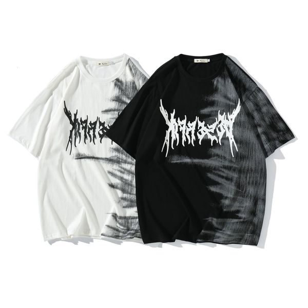 

fashion t shirt high street brand printed round neck short sleeve for men, White;black