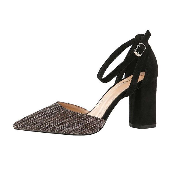 

dress shoes pumps women red slip-on shallow wedding party pointed toe square heel 8cm high heels pump chaussures femme talon, Black