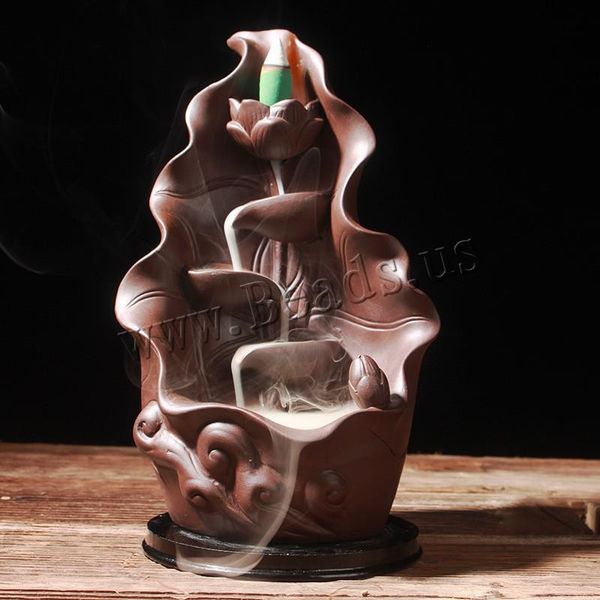 

fragrance lamps lotus flower backflow incense burner smoke waterfall stick holder ceramic furnace mountain river handicraft
