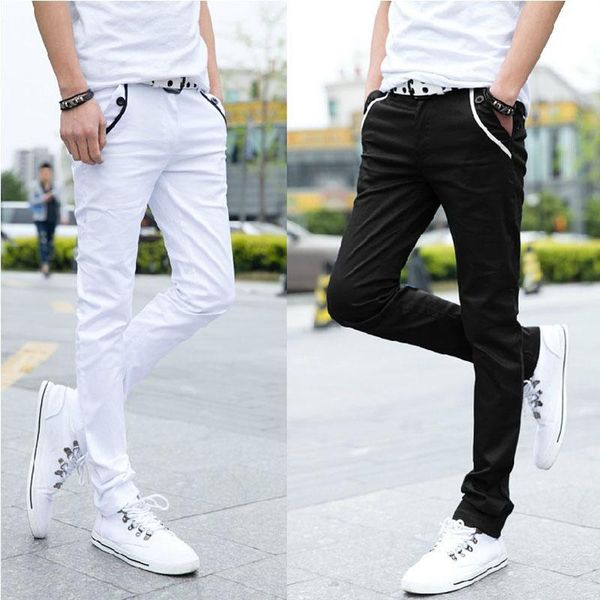 

summer 2021 fashion casual thin stretch men's long pants student korean black white slim jeans wholesale, Blue
