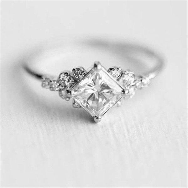 

cluster rings fashion clear square crystal engagement wedding for women gold/silver color statement bridal jewelry gifts drop, Golden;silver