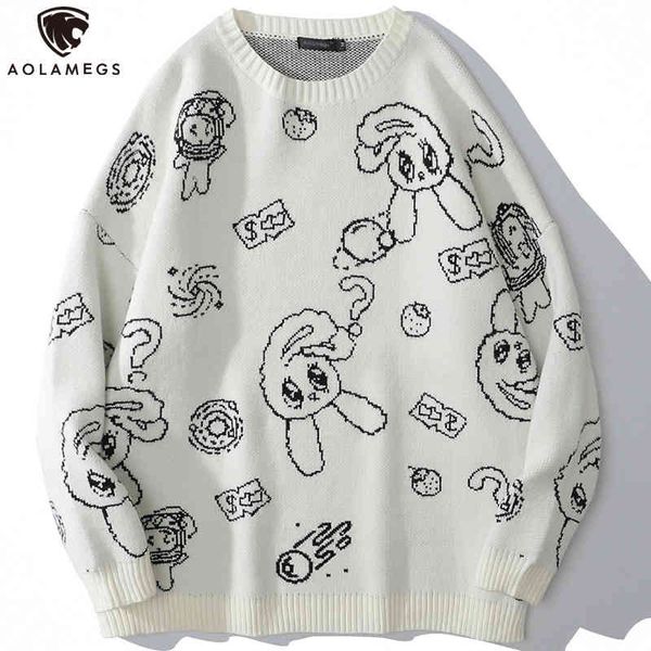

men's sweaters aolamegs men's sweater knitted or crocheted, jacket with a cute strawberry bunny drawing, double-sided, round-neck,, White;black