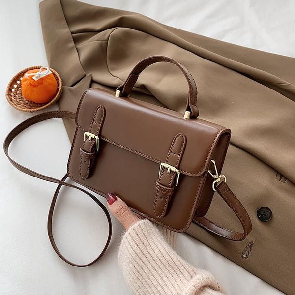 

new messenger niche design bag small square british pu girl 2020 high-end fashion retro one-shoulder hudch