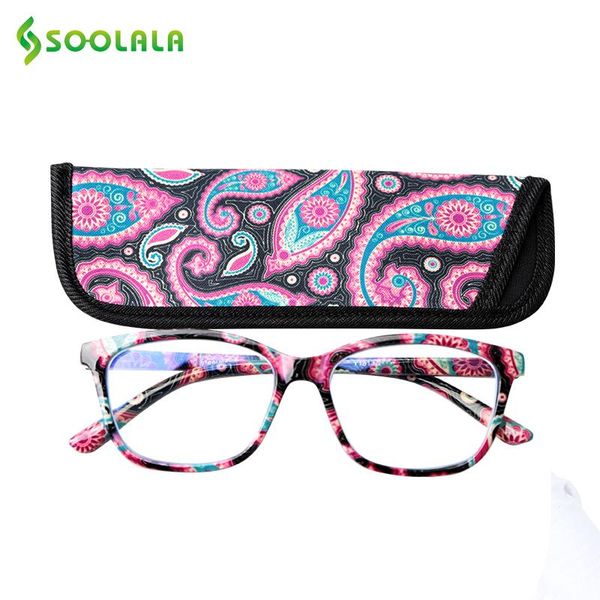 

sunglasses soolala square spring hinge floral printed anti blue light reading glasses women presbyopic with cases +0.5 +0.75 to 4.0, White;black