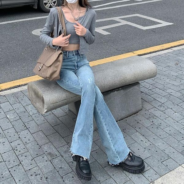 

women's jeans cmaz 2021 woman high waist wide leg loose female denim streetwear vintage fashion straight pants, Blue