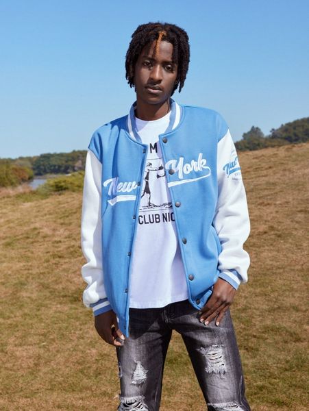 

romwe guys letter embroidery bomber jacket d6v5#, Black;brown