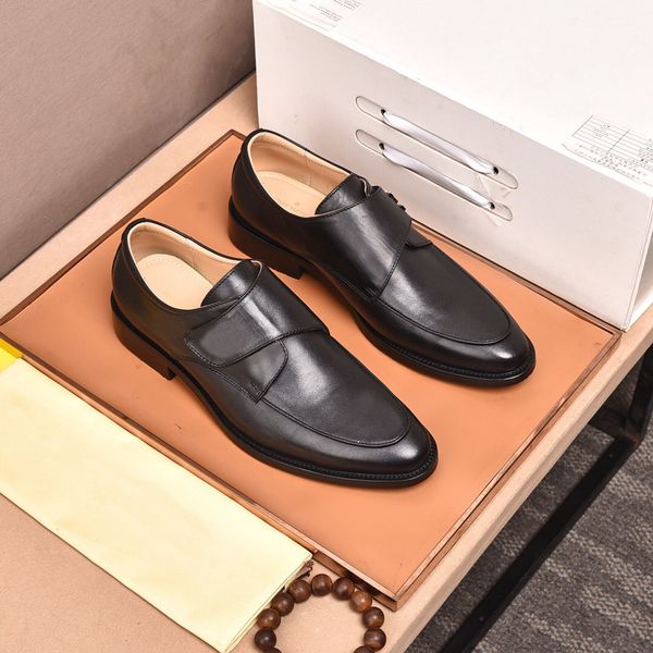 

2021 men fashion genuine leather dress shoes brand business formal footwear party wedding oxfords casual loafers size 38-45, Black