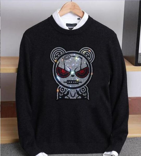 

o neck cotton sweater casual rhinestone pattern winter warm casual men's wear b03, White;black