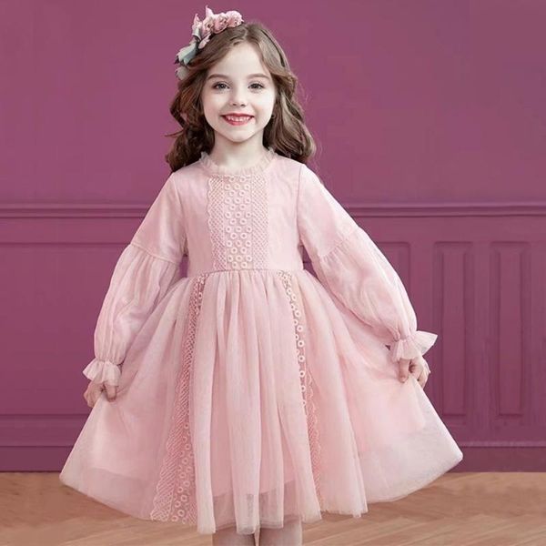 

girl's dresses spring autumn girl dress lantern sleeve embroidery princess sweet o-neck party children's clothing vestidos, Red;yellow