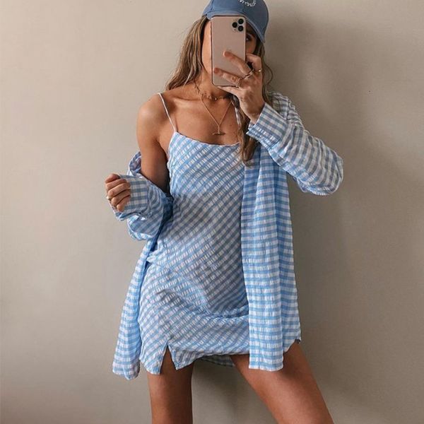 

women's blouses & shirts blue plaid women 2021 spring summer long sleeve female blusas casual boho wear ftcv, White
