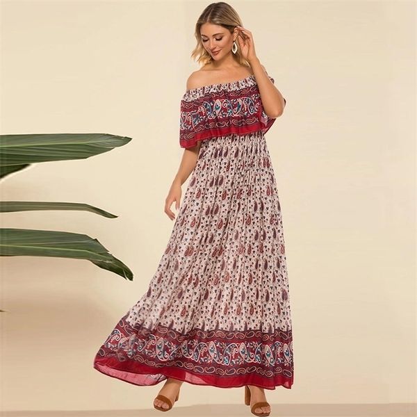 

plus size vestidos robe femme ete off shoulder long boho maxi dress summer women ropa mujer party dresses american clothing, Red