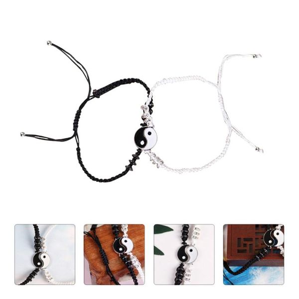 

charm bracelets 1 pair couple handwoven rope alloy pendant bracelet (black, white), Golden;silver