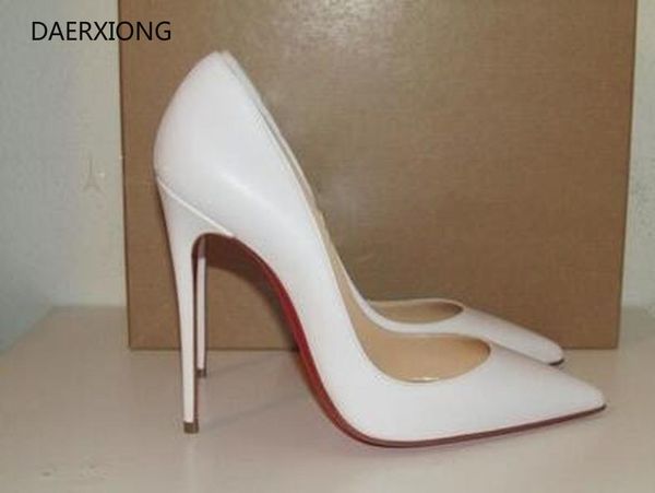 

dress shoes 12cm pumps brand women high heel red shiny bottom wedding loub thin pointed toe genuine leather 44, Black