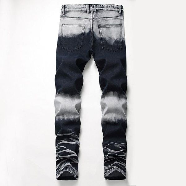 

men's jeans straight brand men ripped trousers fashion design denim pants retro hole personality, Blue