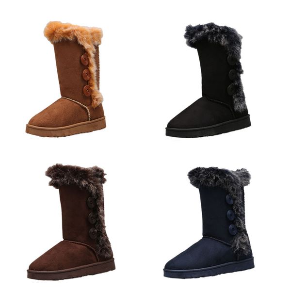 

2021large size cotton shoes with high tube, thick and warm suede, autumn and winter plush button snow boots eu35-eu41, Black