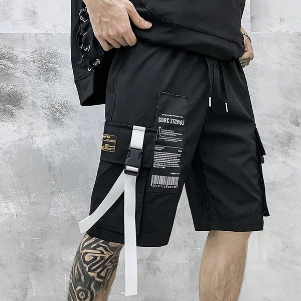 

men's stylish sporty shorts tactical cargo drawstring elastic drawstring design print knee length pants daily sports micro-elastic lett, White;black