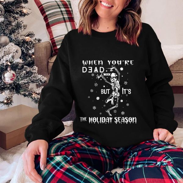 

women's hoodies & sweatshirts women oversize long sleeve christmas funny skeleton printing pullover plus size streetwear, Black