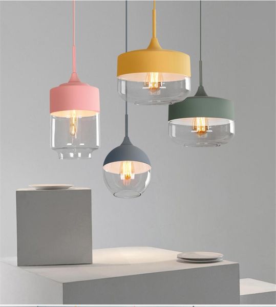 Pendelleuchten Macaron Glas Lichter Nordic Modern Minimalist Restaurant Café Schlafzimmer Kopf Idee LED Leuchten Retro