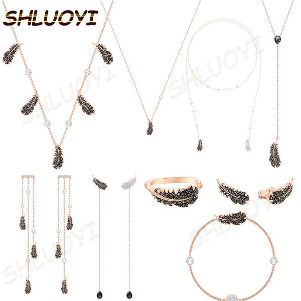 

chokers 2021 fashion jewelry swa exquisite and charming black feather series set lady necklace decoration romantic gift for women, Golden;silver