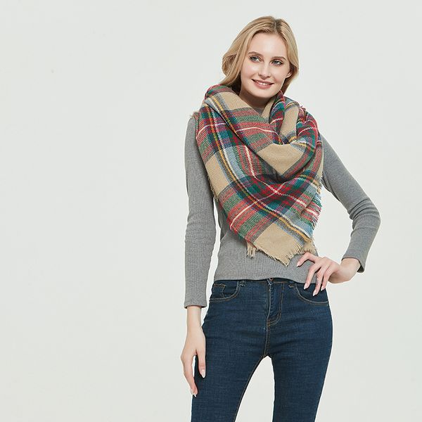 

autumn imitation cashmere plaid square warm scarf shawl, Blue;white