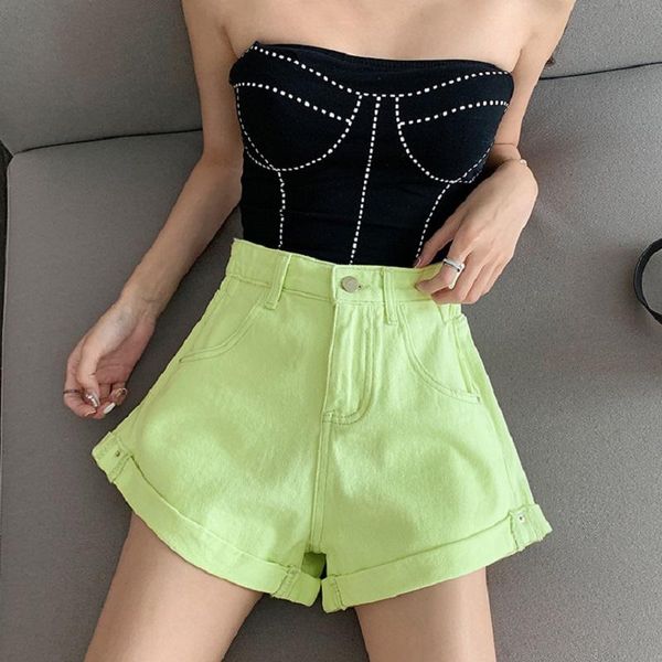 

women's jeans women denim shorts summer candy colors wide leg pants, Blue