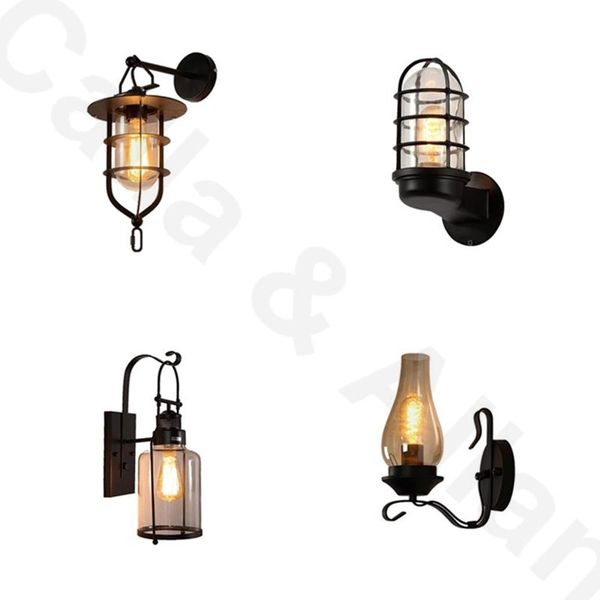 

wall lamp art lighting industrial e27 edison vintage black iron finished cage fitting for home decoration