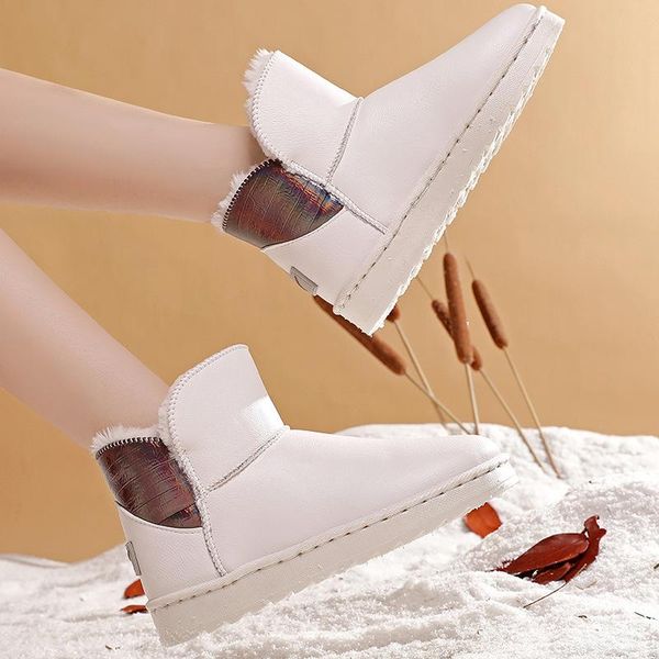 

boots winter female faux suede ankle men women snow plush warm non slip flats shoes casual on botas mujer, Black