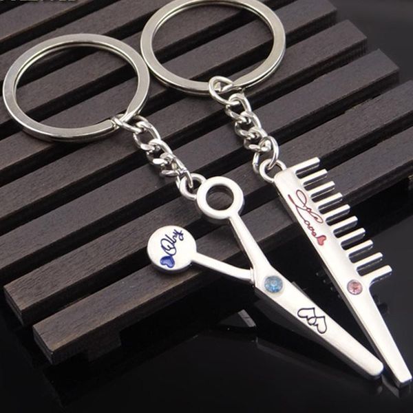 

keychains metal scissors combs crystal couples keychain personality car phone bags key pendant valentine's day present, Silver
