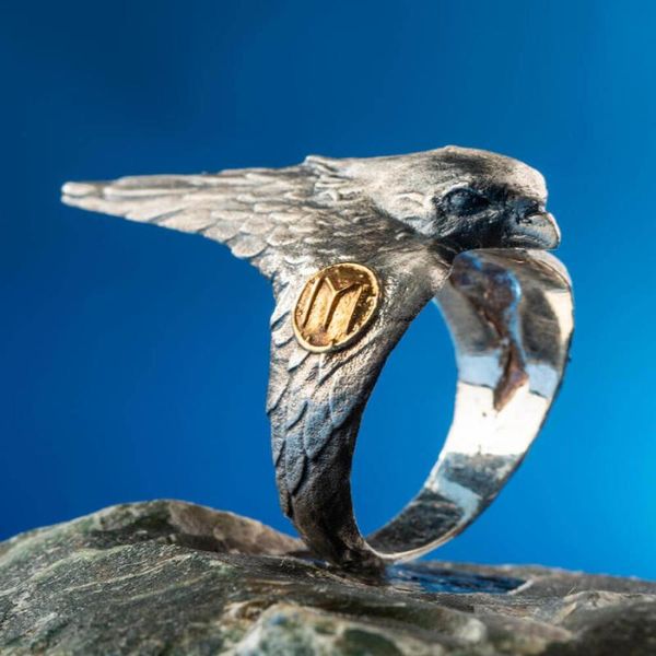 

sterling silver dirilis ertugrul gazi thumb rings hawk motif pattern men jewelry plain model turkish special hoop zihgir cluster, Golden;silver