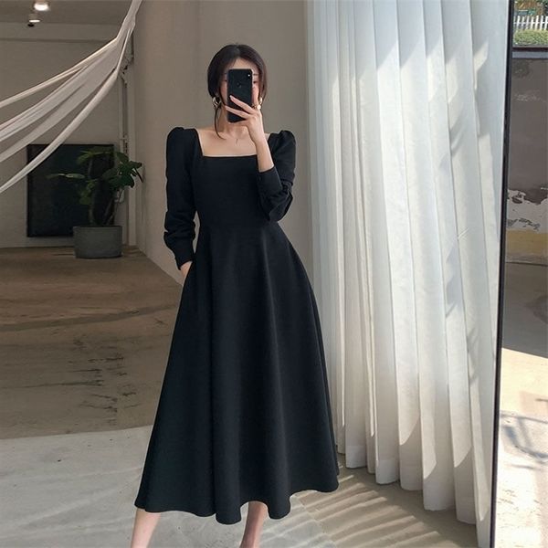 

black dress female autumn temperament long-sleeved french retro hepburn 210416, Black;gray