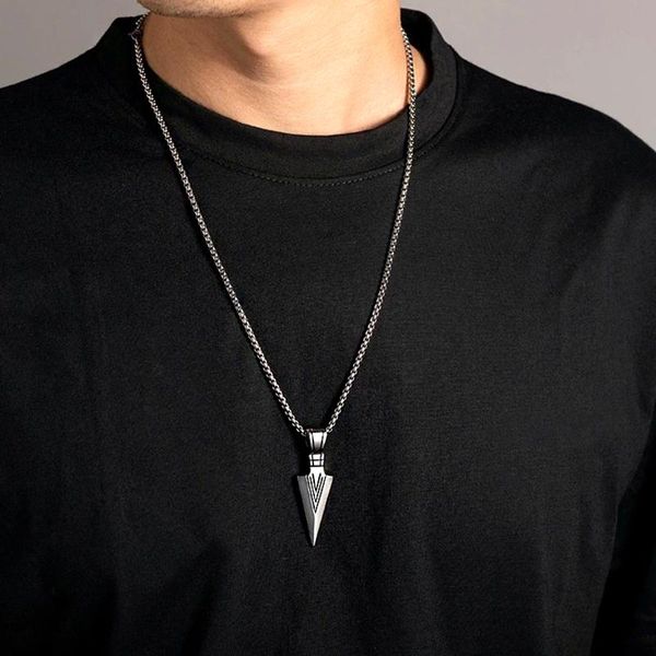 

pendant necklaces hiphop triangle necklace black gold silver color arrow stainless steel long chain mens collier femme jewelry gift