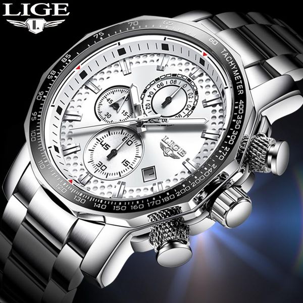 

wristwatches reloj hombre 2021 watch men lige all steel big dial sport quartz mens watches military waterproof for, Slivery;brown