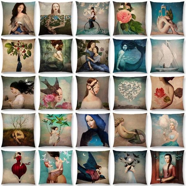 

cushion/decorative pillow elegant lady beautiful girl shakespeare oil painting moon music fairytale flower bird cushion cover case 45x45cm