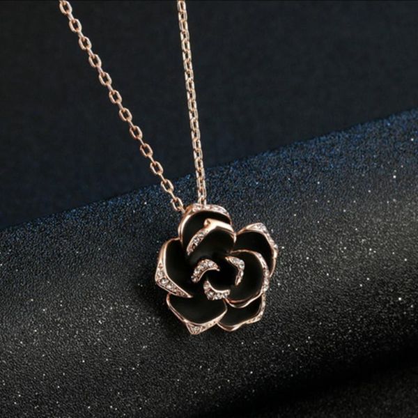 

chains fashion black rose pendant necklace for women,girls jewelry, Silver
