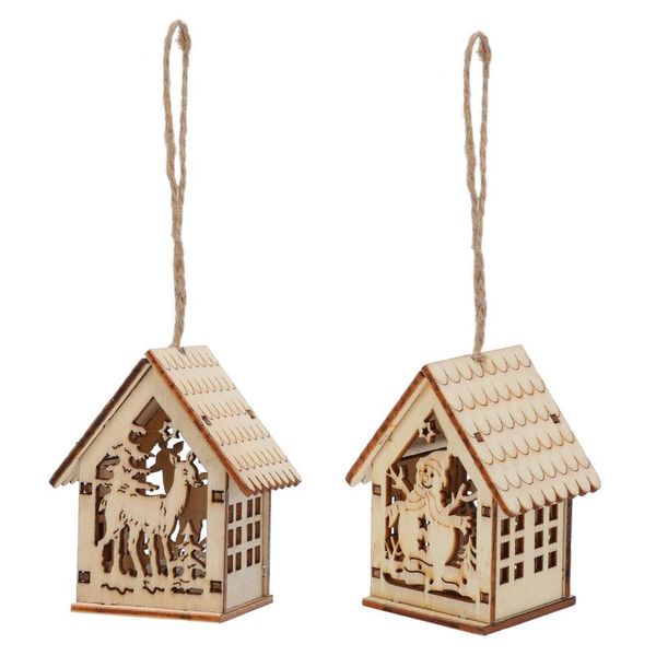 

pendant lamps 2pcs xmas wooden luminous creative house shape decor scene adorn