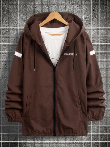

men reflective letter graphic hooded jacket without tee u36t#, Black;brown
